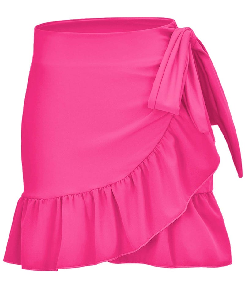 ChinFun Women's Ruffle Sarongs Beach Wrap Swimwear Bikini Tankini Cover Up Swim Skirts Swimdress Fushcia L-2XL - Image 1